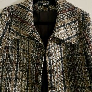 DKNY Women's Multicolor Tweed Pea Coat